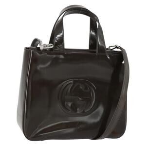 GUCCI Hand Bag Patent leather 2way Brown Silver 000 1013 0504 Auth 151528
